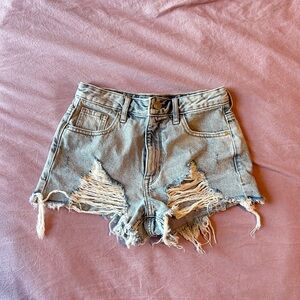 PacSun Light Blue Distressed High-Rise Jean Shorts